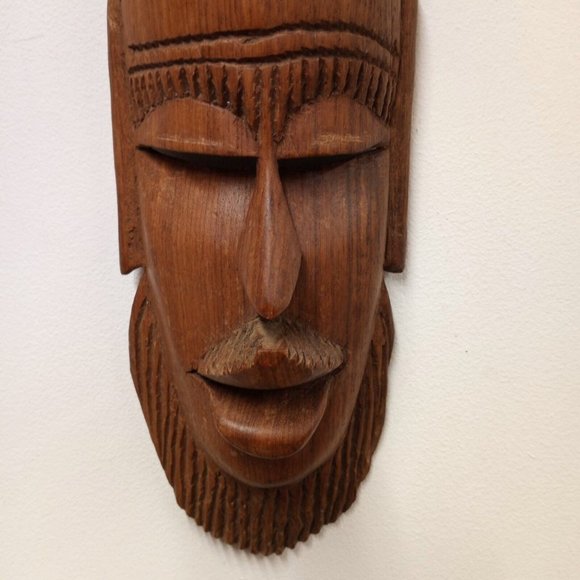 Fantastic Carved Wooden Tribal Mask. Ivory (?) Accent Home Decor - Picture 9 of 9